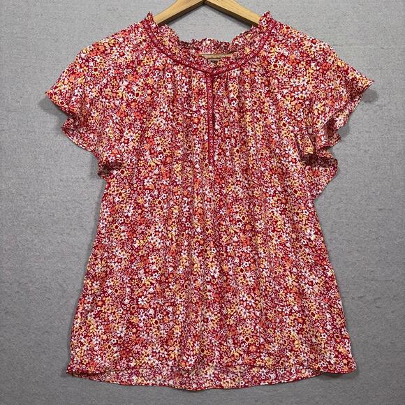 Max Studio Flowy Dainty Floral Print Flutter Sleeve Boho Top Small Soft Feminine - Picture 1 of 7